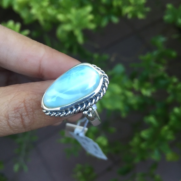 Sterling Silver Antique Looking Larimar Stone Ring - Picture 2 of 4