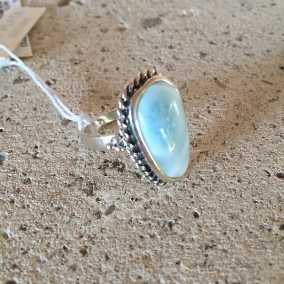 Sterling Silver Antique Looking Larimar Stone Ring - Picture 4 of 4