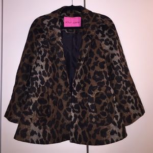 Betsey Johnson Leopard Printed Wool A-Line Jacket