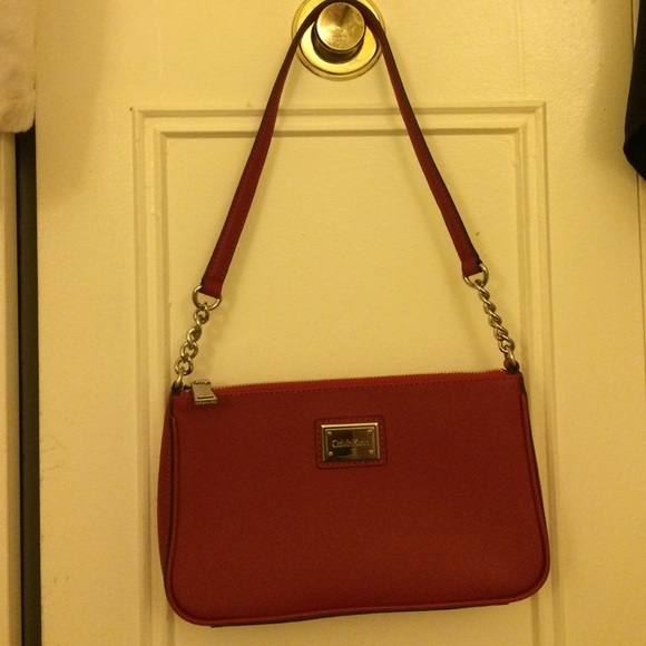 Deep Red Calvin Klein "Saffiano" Handbag