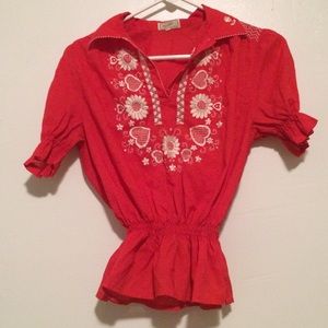 Vintage Tramo of Switzerland red embroidered top