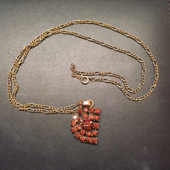 Long Gold Chain Necklace with an Amber Gem Pendant