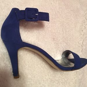 Blue suede sandal heels