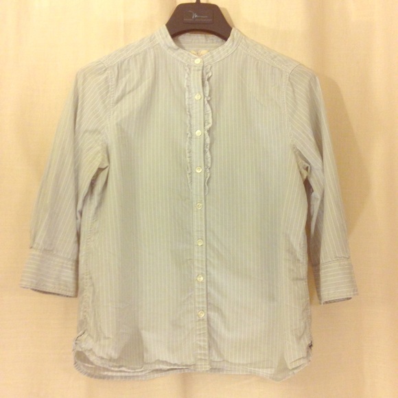 Light blue pin-stripe button-up w/ ruffle accents