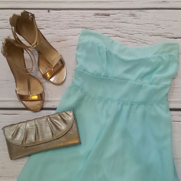Strapless Mint Chiffon High-Low Dress