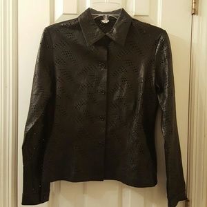 Genuine Leather Black Button-down Shirt
