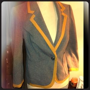 Grey blazer with camel accents