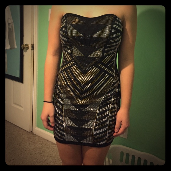 Silver and gold studded body-con dress