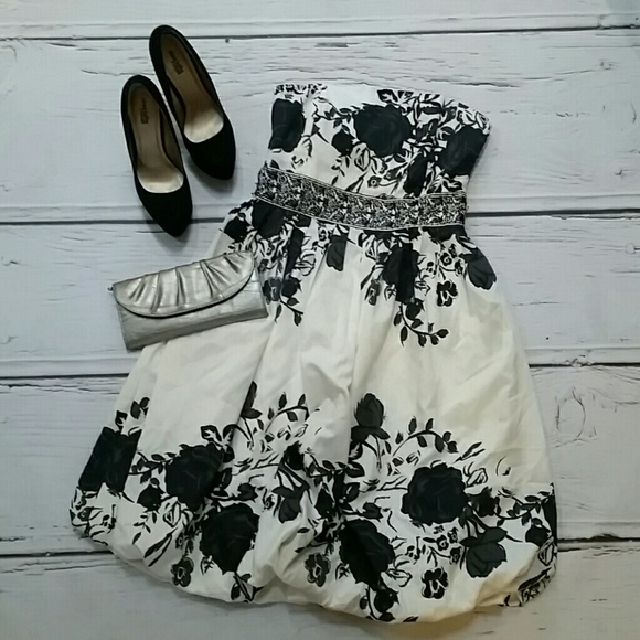 Strapless Floral Satin Dress