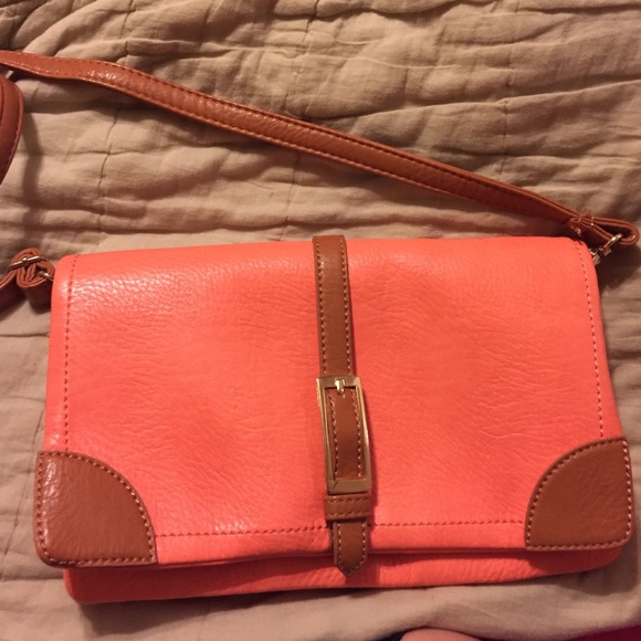 Coral and brown leather purse
