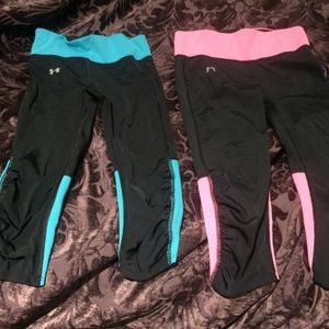 Blue and pink compression capris