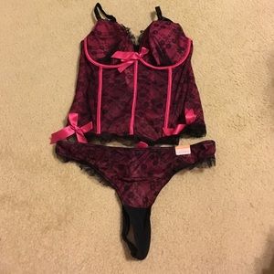 New Cacique Pink & Black Corset and Thong 18/20