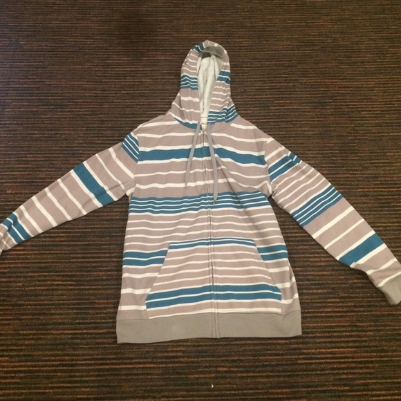 Gray and blue striped hoodie