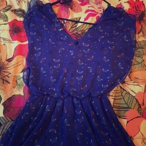 Blue dress with butterfly designs
