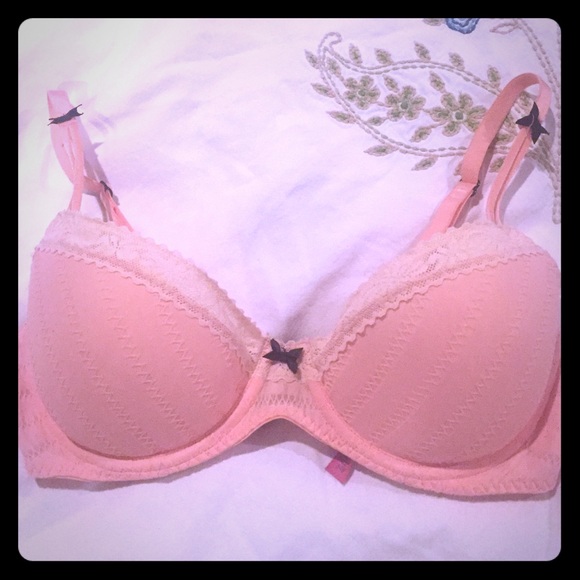 Betsey Johnson dusty pink bow-tie Bra w Lace 34D