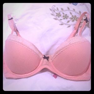 Betsey Johnson dusty pink bow-tie Bra w Lace 34D