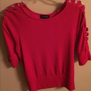 Red Amy Byer lace sleeve top small