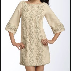 Beige linen shift dress