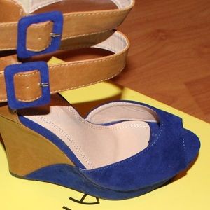 NWT Tan and Royal Blue wedges