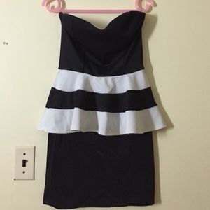 Black and White Peplum Bodycon Dress