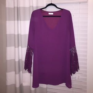 Pronto Fuscia Bell Sleeved Shift Dress - L