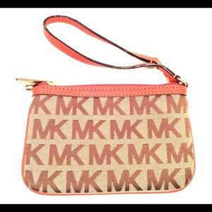 Michael Kors Wristlet, MK in Orange and Tan