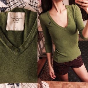 A&F green V-Neck top
