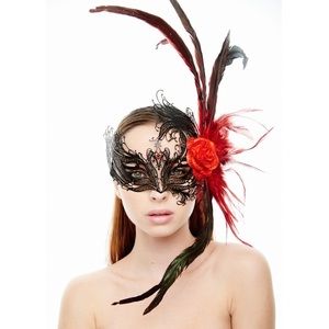Exotic Laser Cut Crown with Crimson Feathers