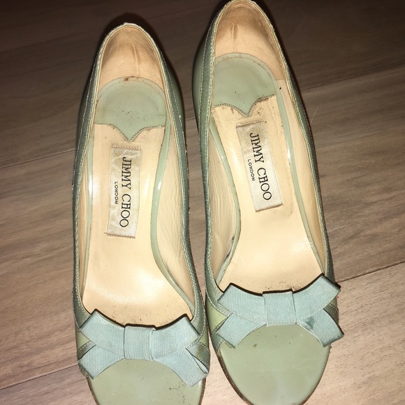 Blue Green Jimmy Choo pumps with bow