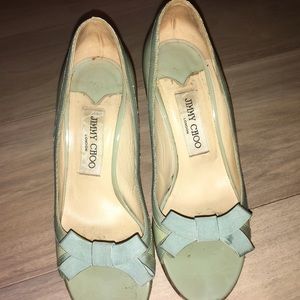 Blue Green Jimmy Choo pumps with bow