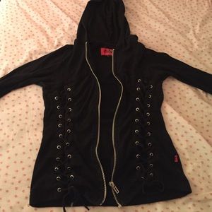 Goth Hoodie w/ Lace Trim and Corset Lacing