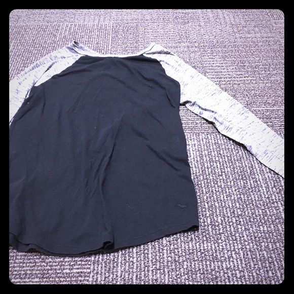 PINK black shirt with heather grey sleeves