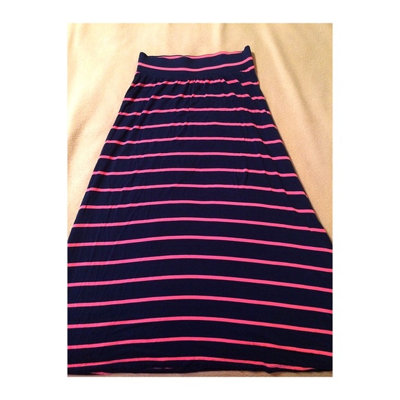 Blue And Pink Striped Maxi Skirt