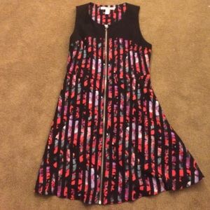 Black tank zip dress with flower pattern.