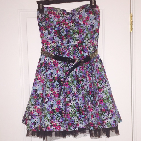 floral strapless skater dress