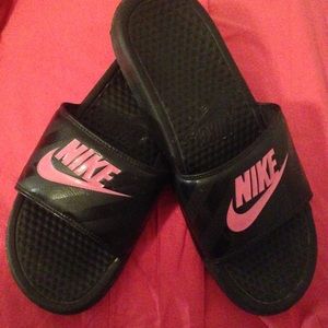Black & Pink Nike Slides
