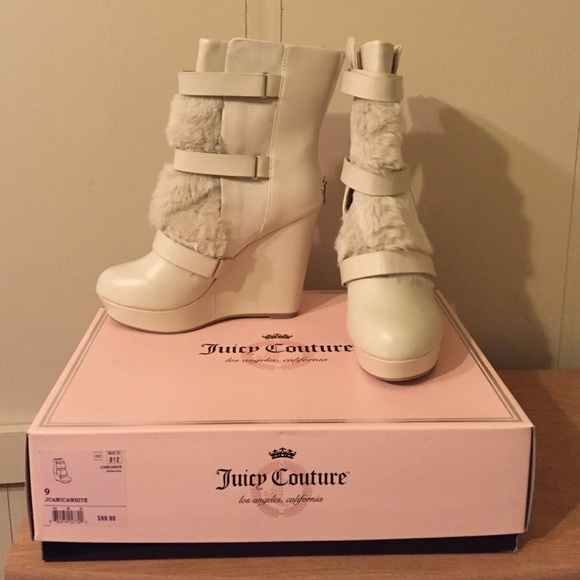 Furry wedge boots!! - cream