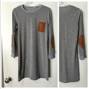 Grey Dress with Pocket and Elbow Accent