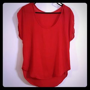 Sheer red high low shirt MEDIUM