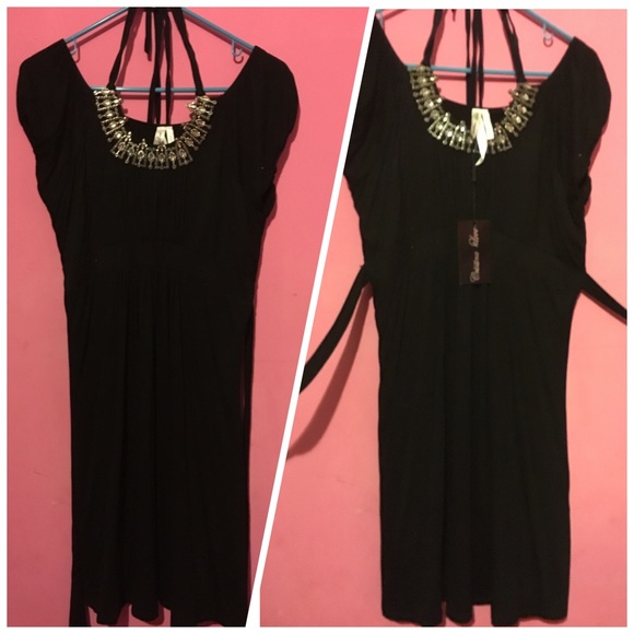 Black dress with ties & embellished neck