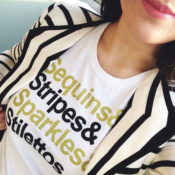 T&J Designs Tops - t+j Designs Sequins & Stripes Graphic Tee