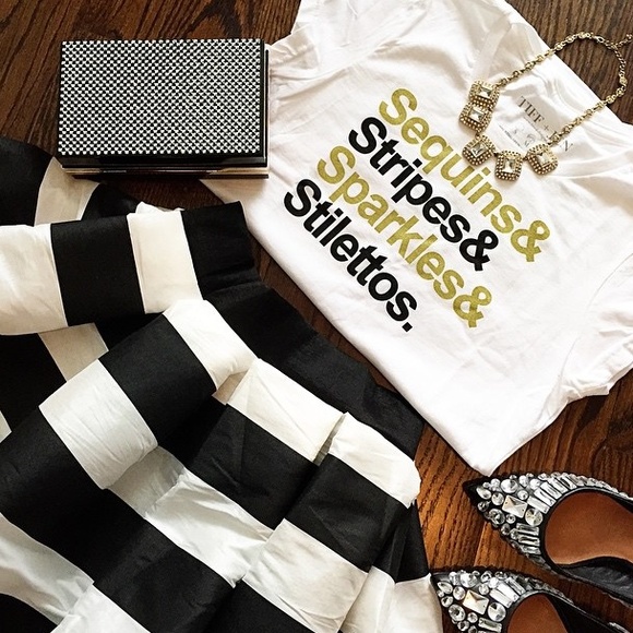 T&J Designs Tops - t+j Designs Sequins & Stripes Graphic Tee