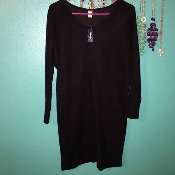 Black long sleeve sweater dress.