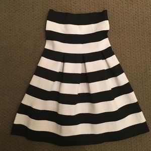 Strapless, black and white striped dress