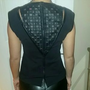 Catherine Malandrino leather detail cut out blouse