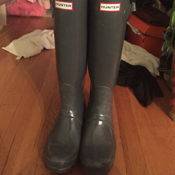 Tall grey gloss Hunter boots