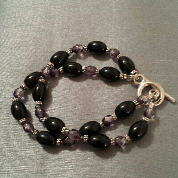 Black double strand beaded bracelet