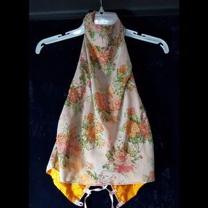 ??90's handmade beaded floral halter top??