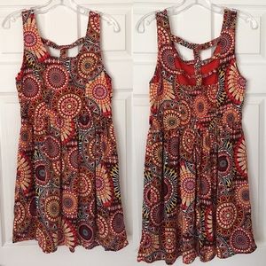 Orange tribal strappy-back sundress (w/ pockets!)
