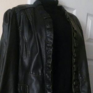 STYLISH Ruffled Trim faux leather jacket